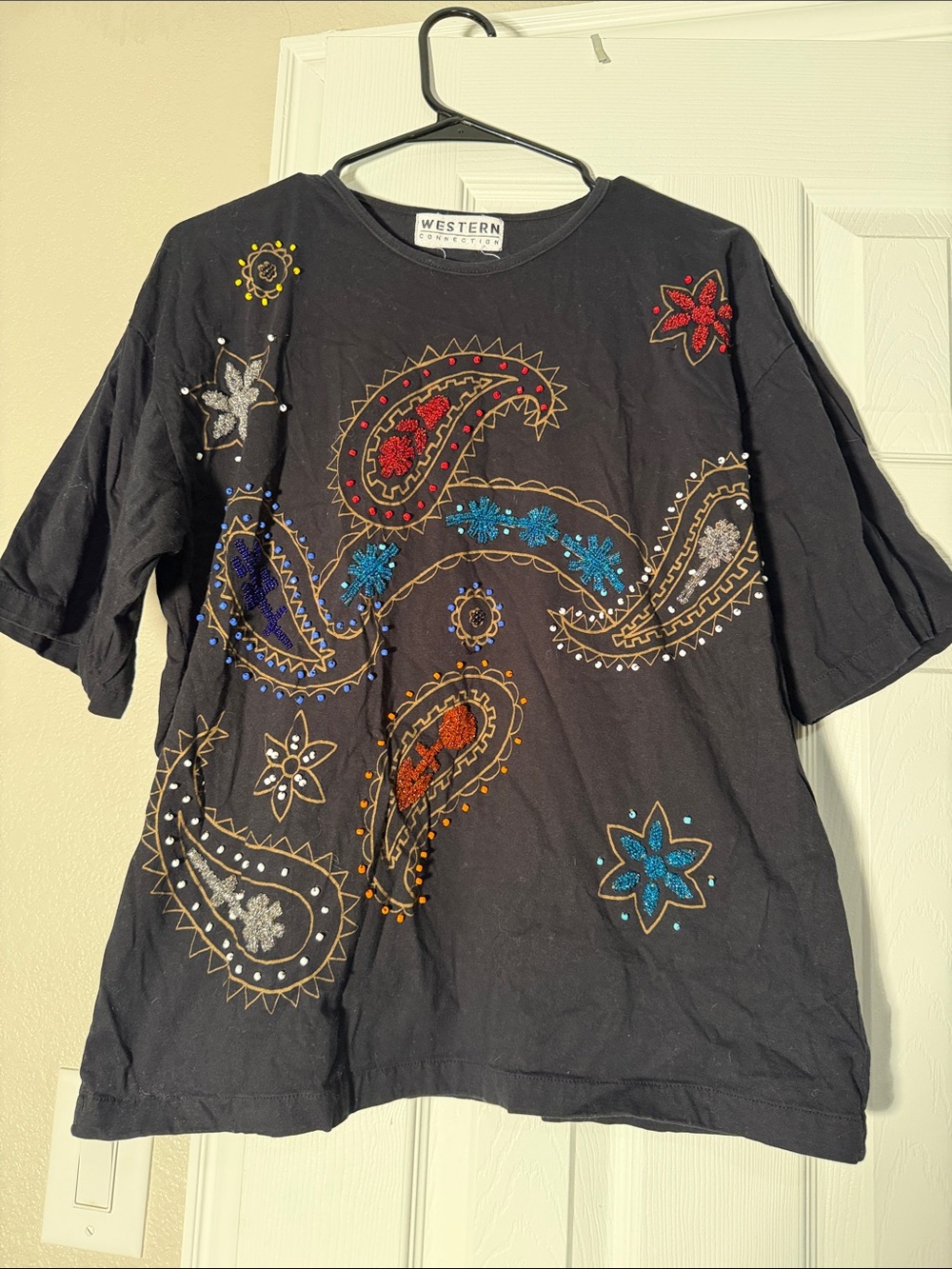 Western Connection Black Paisley Embroidered Short Sleeve Tee